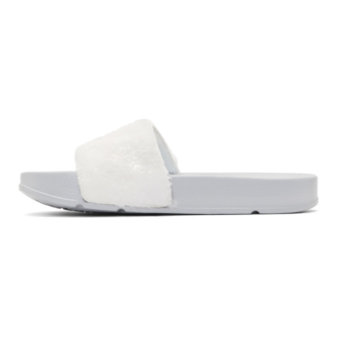 Baja East White and Grey Fila Edition Shearling Drifter Slides