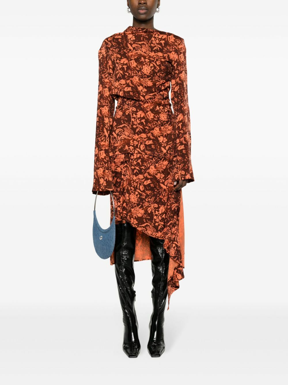 Jade Cropper Brown Wilted Flowers-Print Midi Skirt