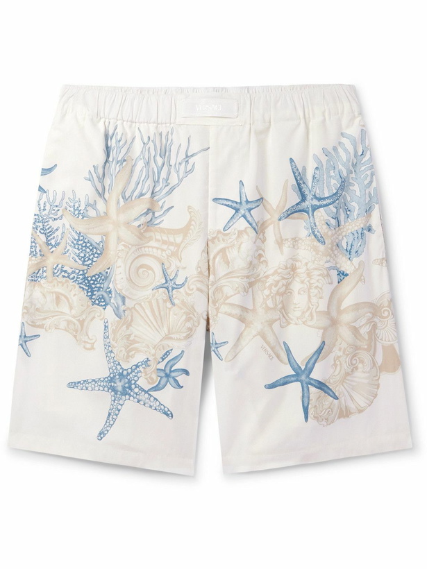 Photo: Versace - Straight-Leg Printed Cotton-Poplin Shorts - White