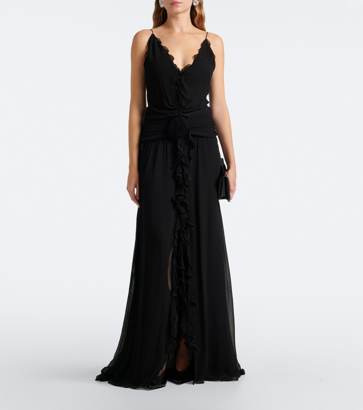 Blumarine Floral-appliqué ruffled georgette gown