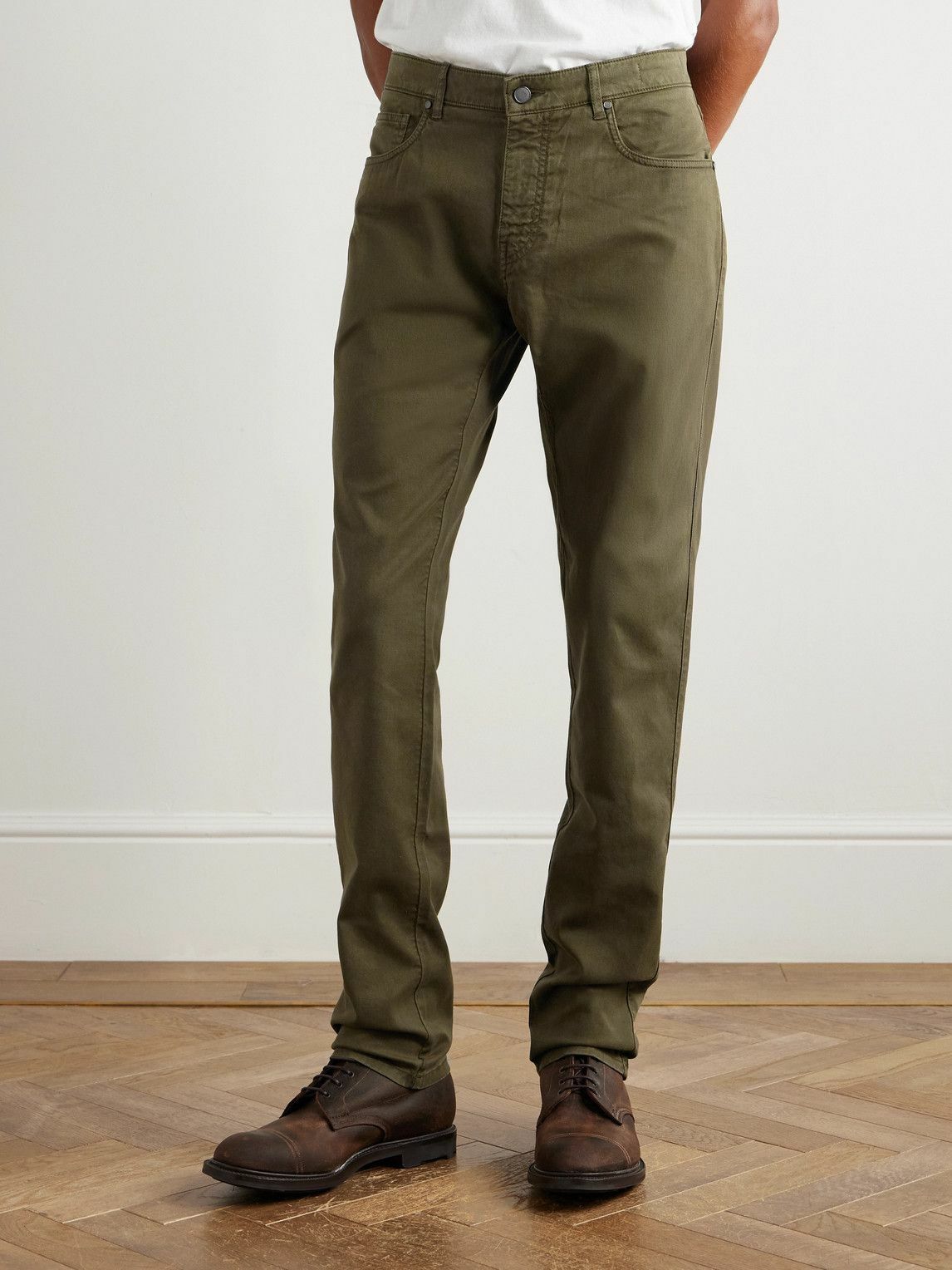 Purdey - Slim-Fit Straight-Leg Cotton-Blend Twill Trousers - Green