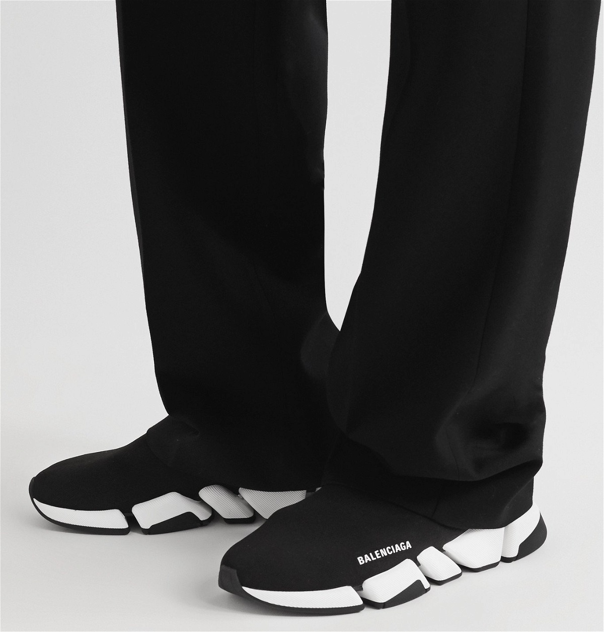 - 2.0 Logo-Print Stretch-Knit Slip-On Sneakers - Black Balenciaga