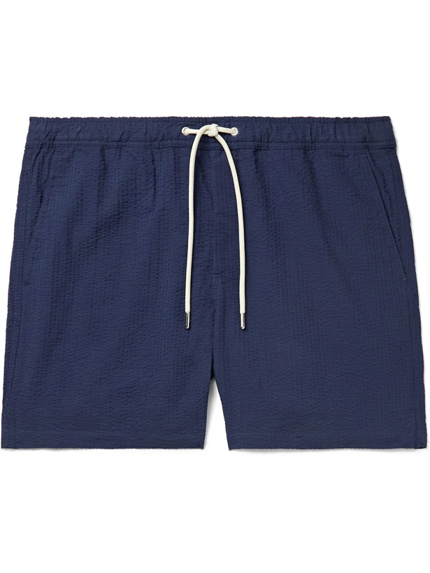 Photo: NN07 - Gregor Cotton and Lyocell-Blend Seersucker Drawstring Shorts - Blue