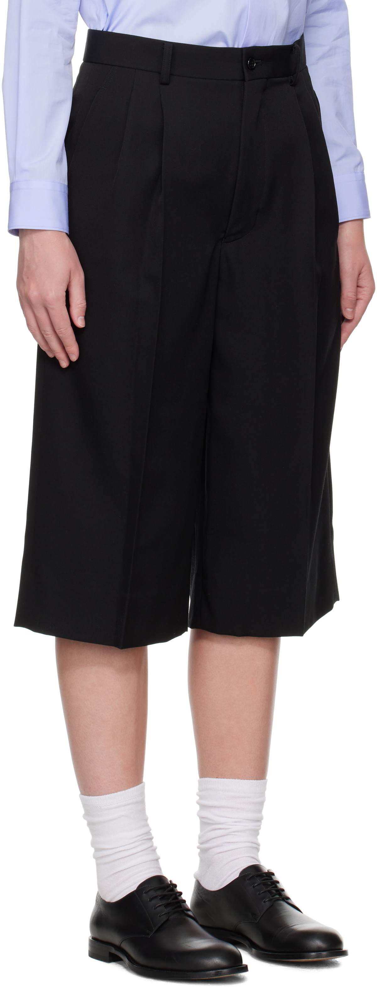 Comme des Garçons Girl Black Wool Gabardine Pleated Wide Trousers