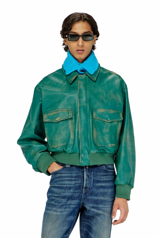 Photo: Diesel Aviator jacket in treated leather - Leather jackets Mens in Green