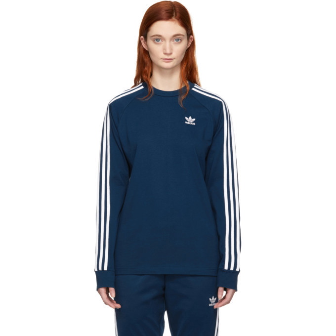 Photo: adidas Originals Blue 3-Stripes Long Sleeve T-Shirt