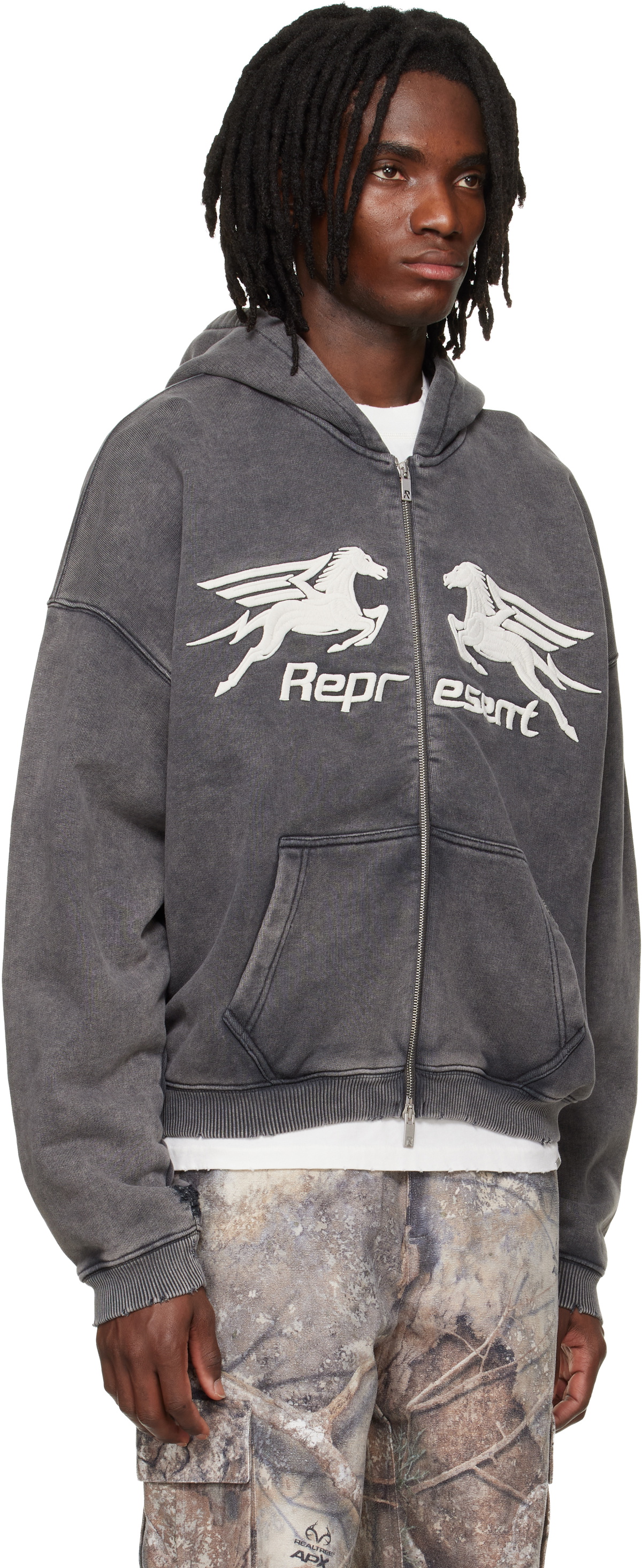 Represent Gray Pegasus Zip Through Hoodie