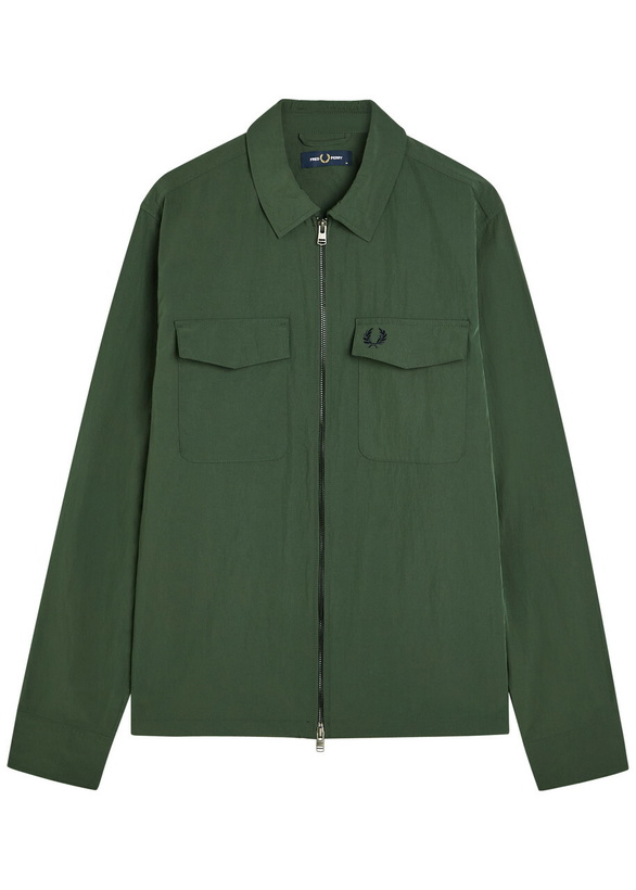 Photo: Fred Perry Logo-embroidered Crinkled Shell Overshirt Dark Green