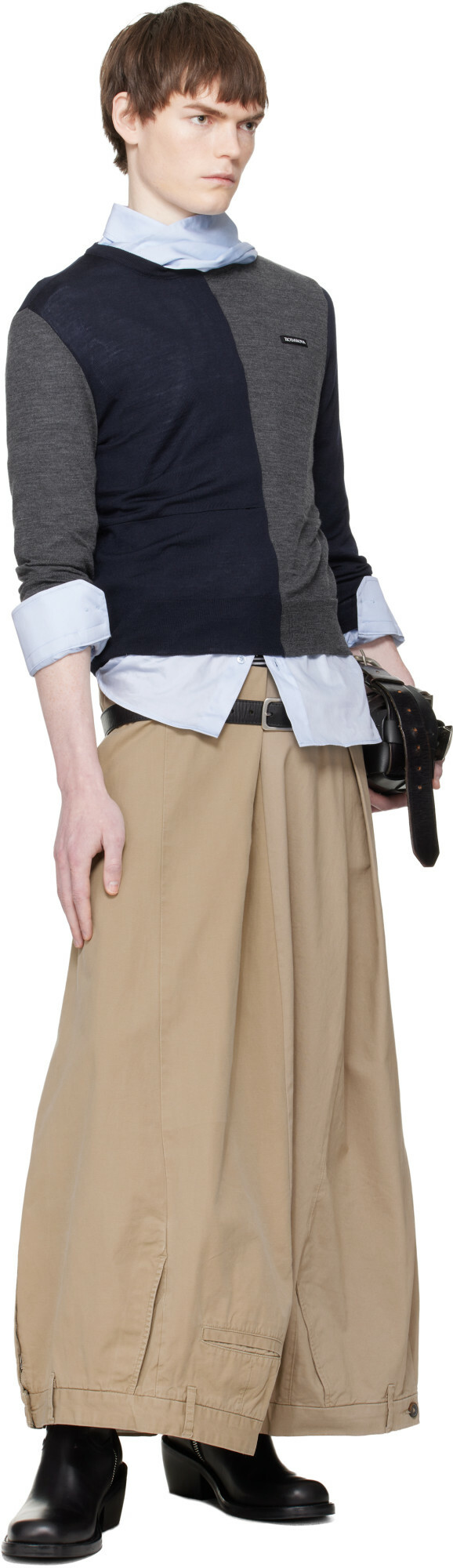 HODAKOVA Navy & Gray Knitted Patch Sweater