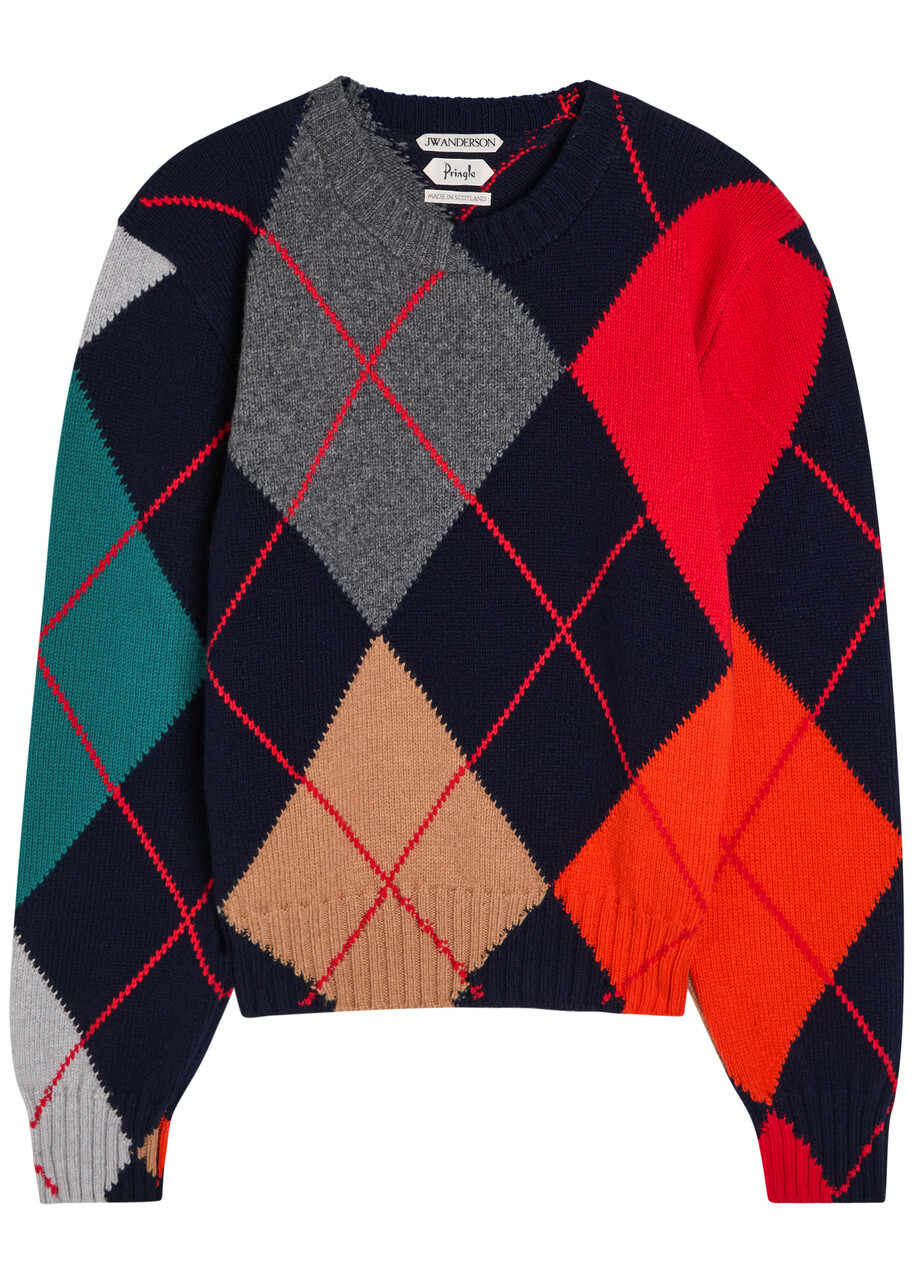JW Anderson Pringle Argyle Crew-neck Wool Jumper Navy
