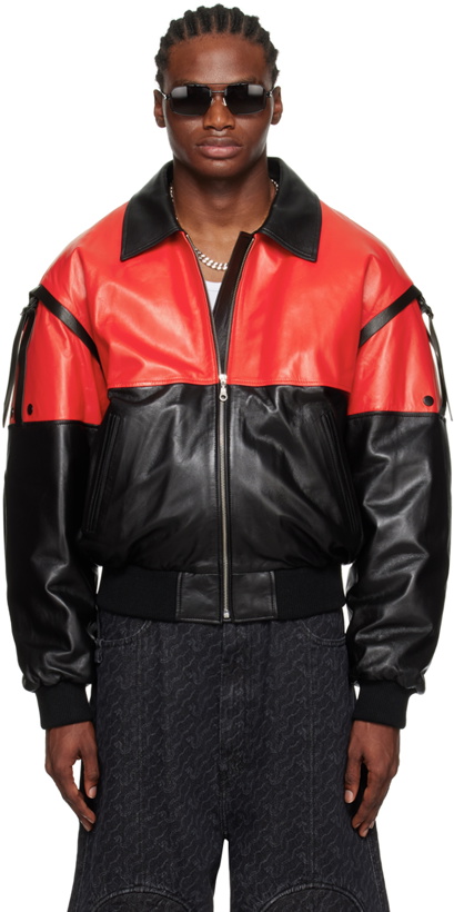 Photo: LU'U DAN Red & Black 80's Leather Bomber Jacket