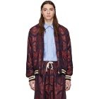 Gucci Red and Navy Baroque Jacquard Bomber Jacket