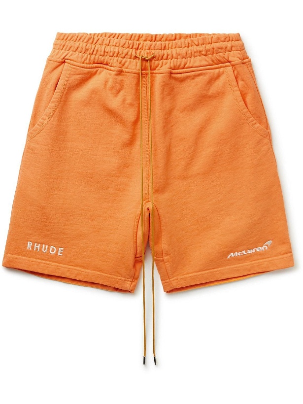 Photo: Rhude - McLaren Rhacer Straight-Leg Cotton-Jersey Drawstring Shorts - Orange