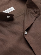 De Petrillo - Grandad-Collar Linen Shirt - Brown
