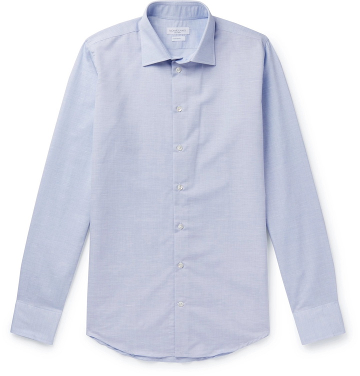 Photo: Richard James - Slim-Fit Cotton and Linen-Blend Shirt - Blue
