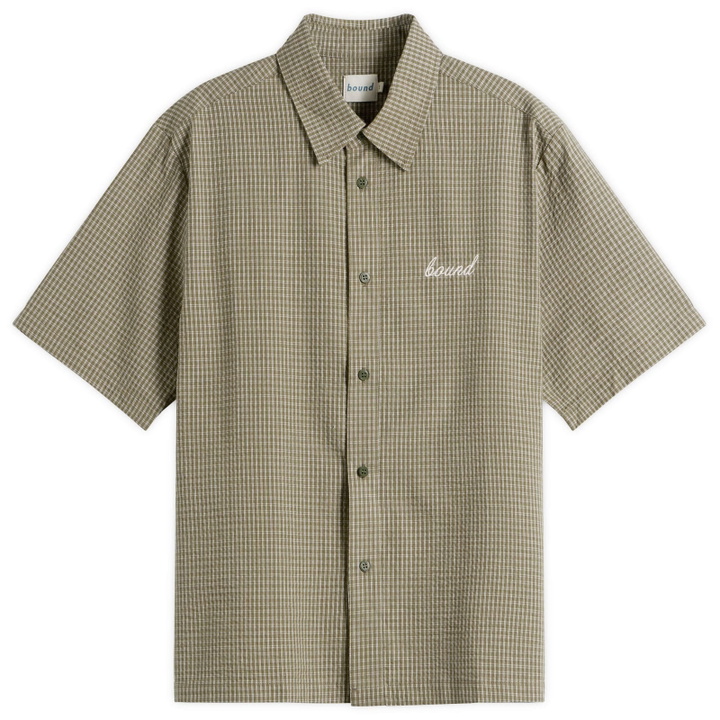 Photo: Bound Men's Gingham Cropped Shirt in Olive