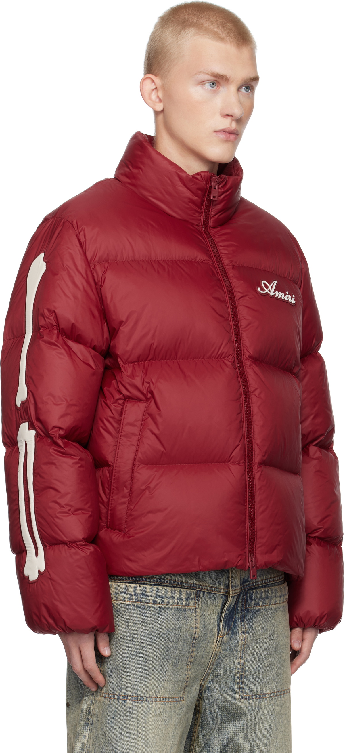 AMIRI ロゴ BONES クロップド ハイネック 長袖 ダウンジャケット BONES DOWN JACKET - Deep Red | AMIRI