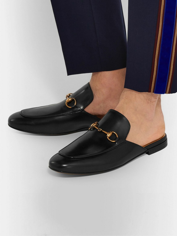 Photo: GUCCI - Horsebit Leather Backless Loafers - Black