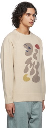 Dime Beige Letterman Knit Sweater