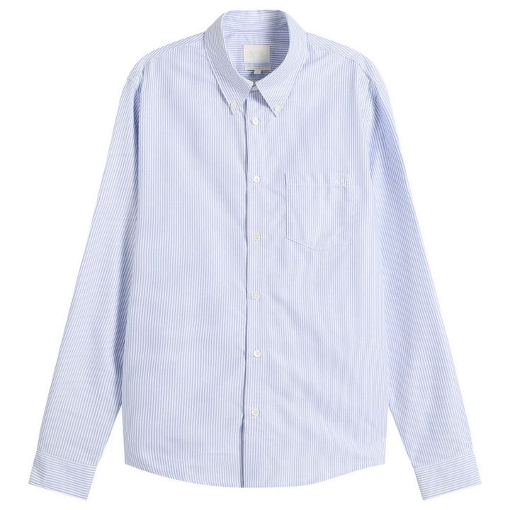 Photo: A.P.C. Men's Greg Button Down Stripe Shirt in Blue