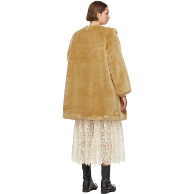 Sara Lanzi Tan Faux-Fur Coat