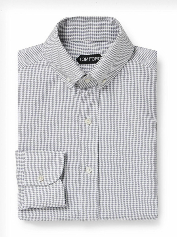 Photo: TOM FORD - Slim-Fit Button-Down Collar Puppytooth Cotton and Lyocell-Blend Shirt - Gray