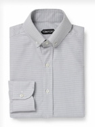 TOM FORD - Slim-Fit Button-Down Collar Puppytooth Cotton and Lyocell-Blend Shirt - Gray