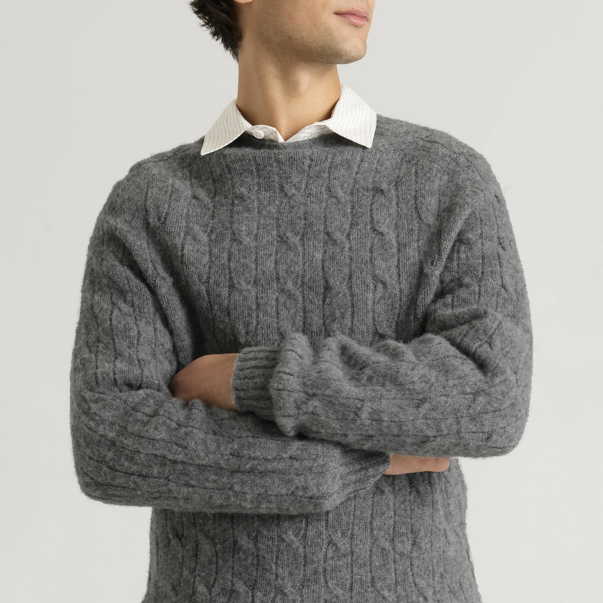 Barbour Men's Scottish Made Cable Crew in Grey Marl