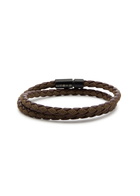 Tateossian Chelsea Braided Leather Wrap Bracelet Brown