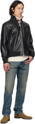 PS by Paul Smith Black Leather Bomber Jacket