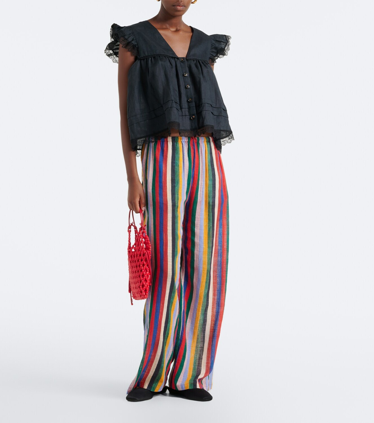 Staud Mateo striped cotton wide-leg pants