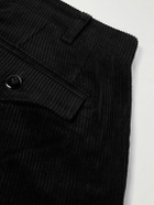Monitaly - Tapered Pleated Cotton-Corduroy Trousers - Black