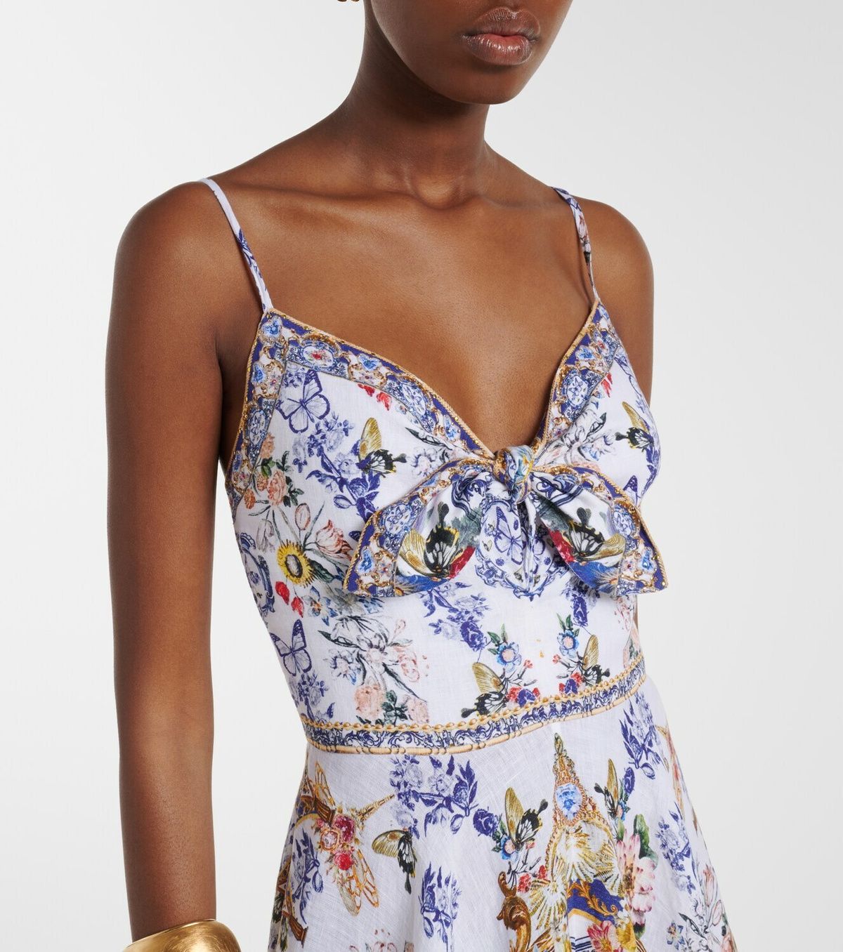 Camilla Embellished printed linen midi dress