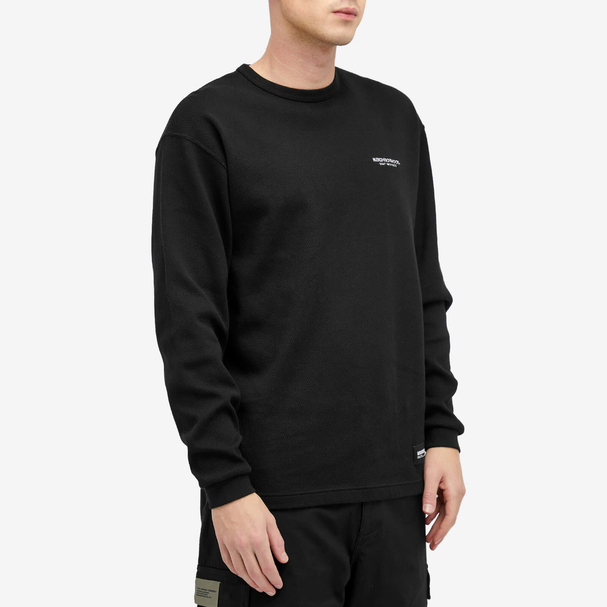 トップス NEIGHBORHOOD HONEYCOMB FABRIC CREWNECK Neighborhood Men's Honeycomb Lightweight Sweatshirt in Black