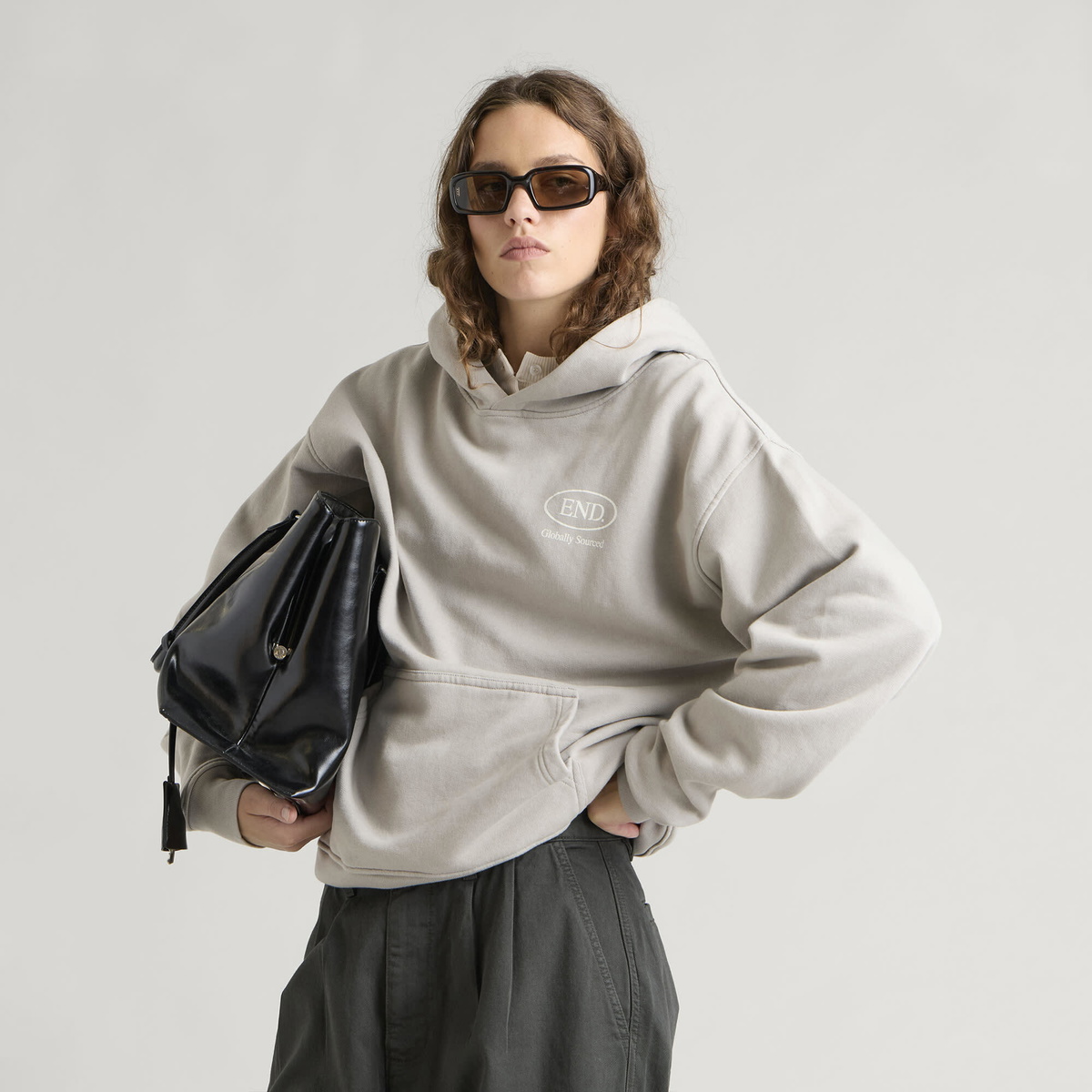 END. Worn Established Hoodie in Washed Grey