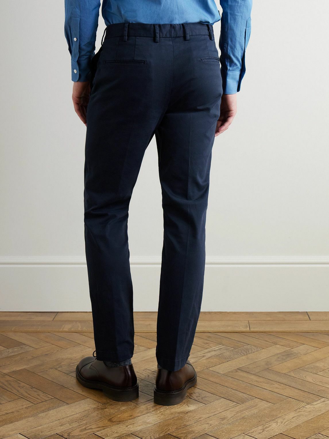 Thom Sweeney - Straight-Leg Cotton-Blend Twill Trousers - Blue