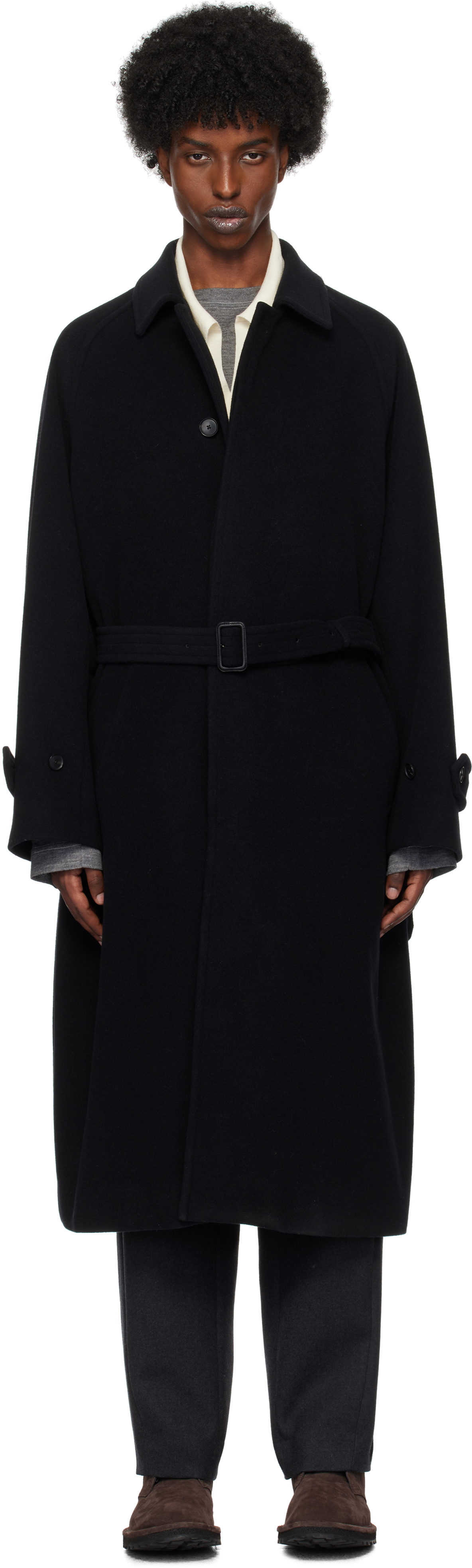 AURALEE Black Mosser Soutien Collar Coat