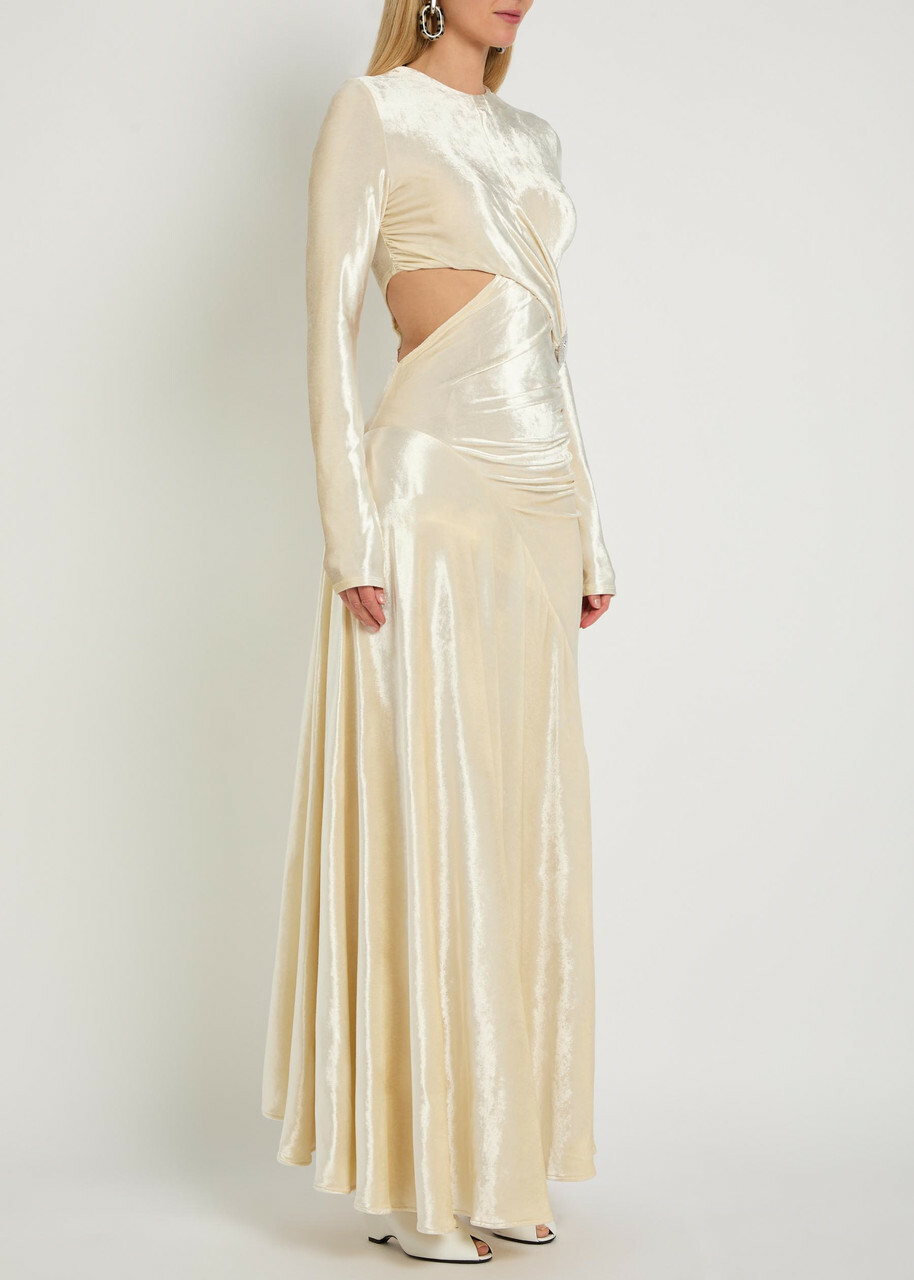 Rabanne Embellished Velour Gown Beige