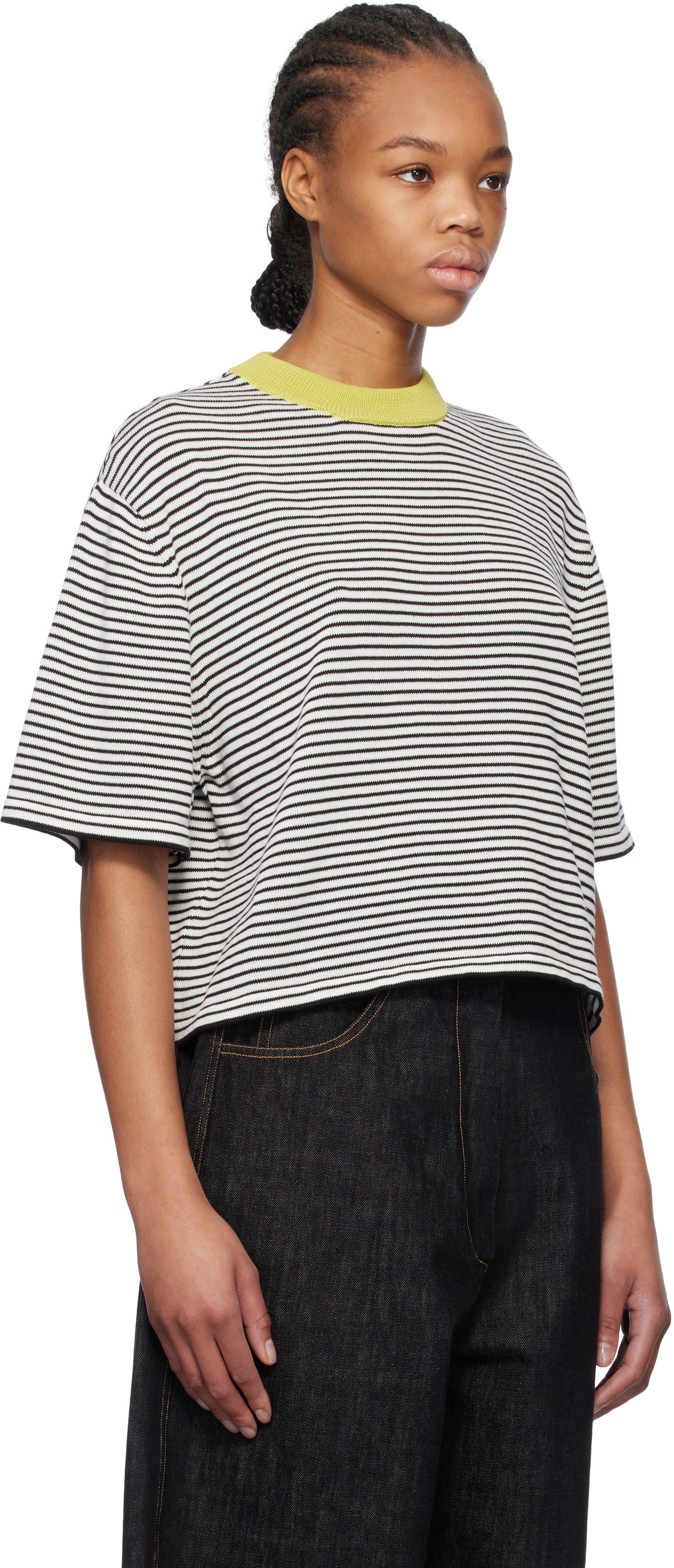 Cordera Black & White Cotton Striped T-shirt