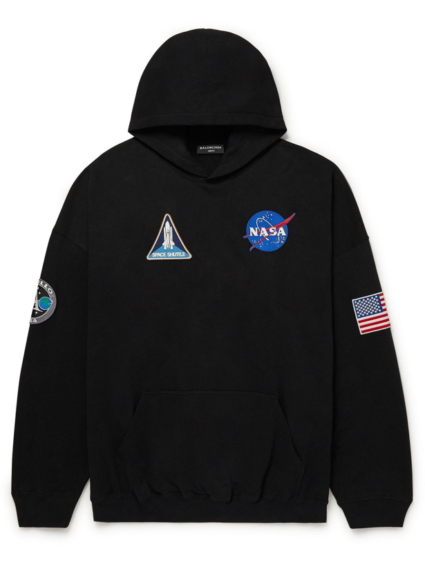 Photo: Balenciaga - NASA Appliquéd Logo-Print Cotton-Jersey Hoodie - Black