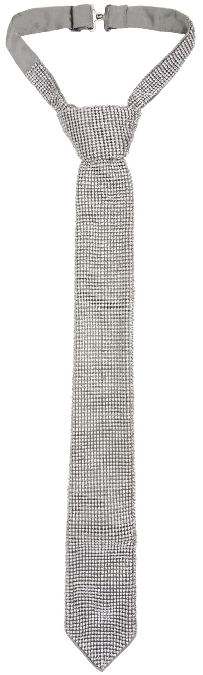 KARA White Crystal Mesh Tie