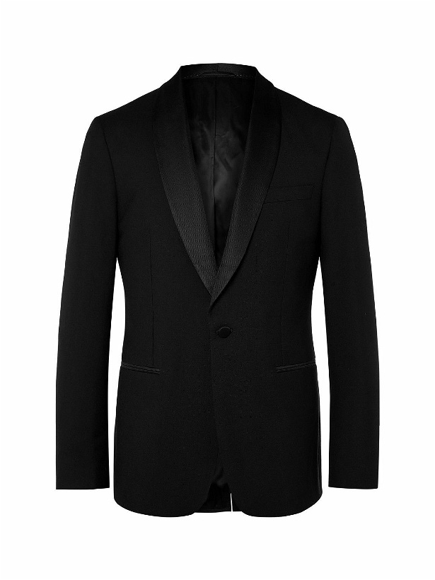 Photo: Mr P. - Black Slim-Fit Shawl-Collar Faille-Trimmed Virgin Wool Tuxedo Jacket - Black