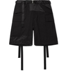 Sacai - Belted Panelled Cotton-Blend Oxford and Shell Cargo Shorts - Black
