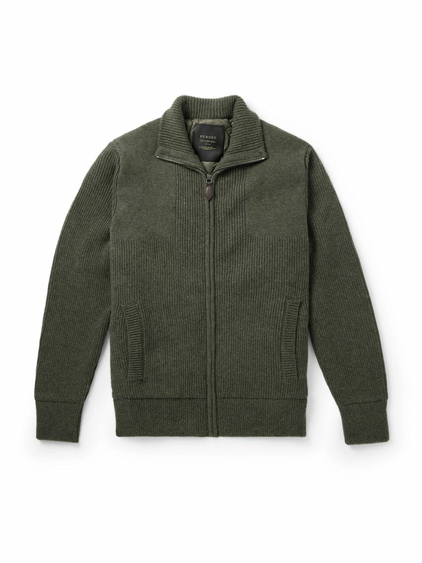 Photo: Purdey - Orkney Ribbed-Knit Wool Zip-Up Cardigan - Green