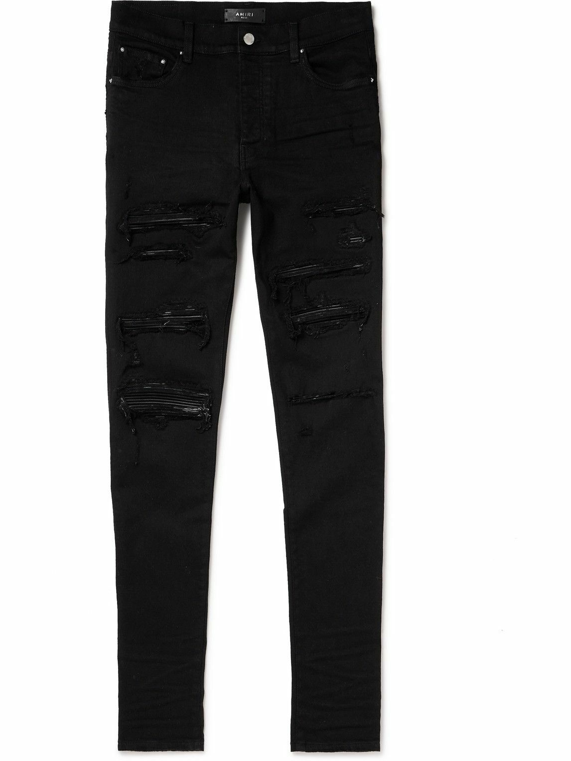 AMIRI - Thrasher Skinny-Fit Leather-Panelled Distressed Jeans - Black Amiri