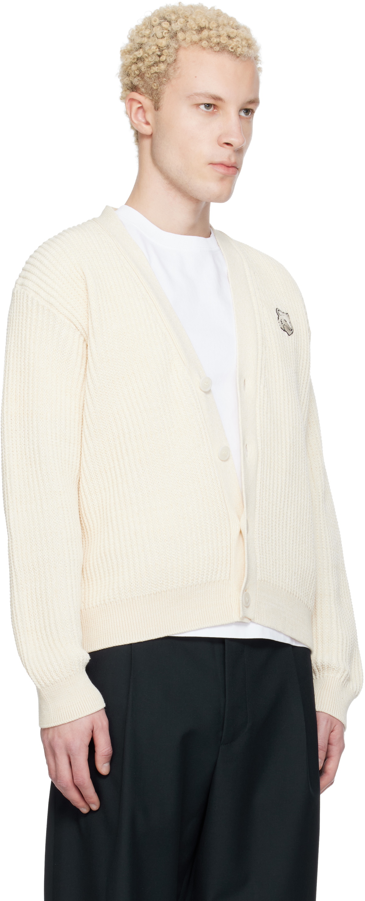 Maison Kitsuné Off-White Fox Head Cotton Ribbed Cardigan