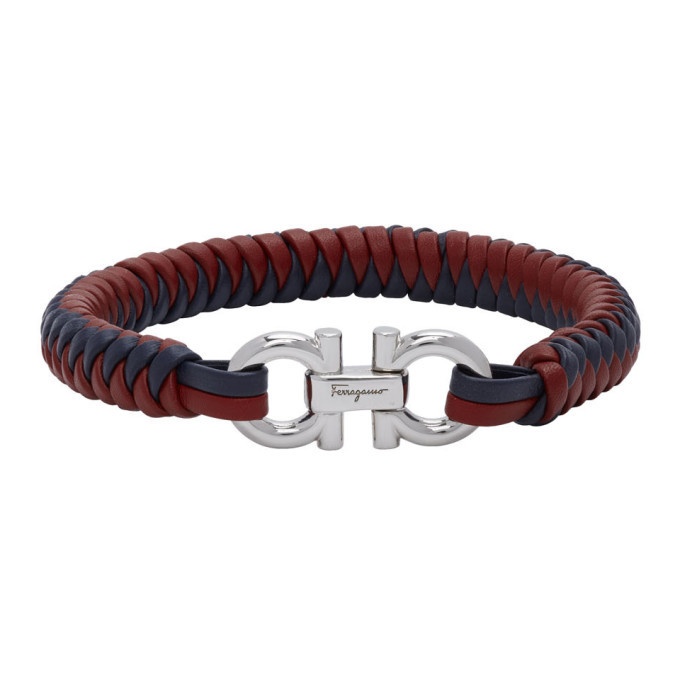 Photo: Salvatore Ferragamo Red and Blue Braided Leather Bracelet