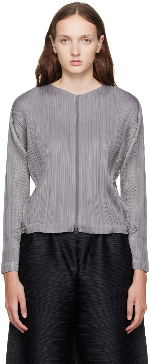 Pleats Please Issey Miyake Gray Flick Cardigan