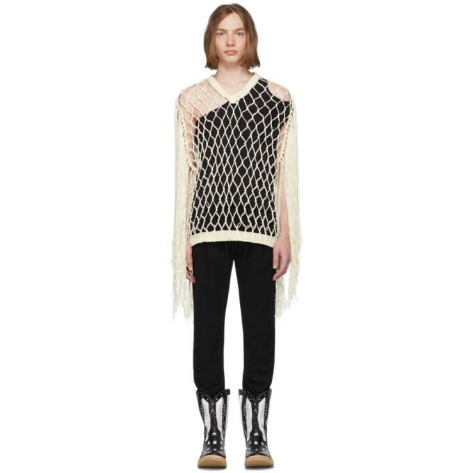 BED J.W. FORD Off-White and Black Wool Cow Knit Sweater BED J.W. FORD