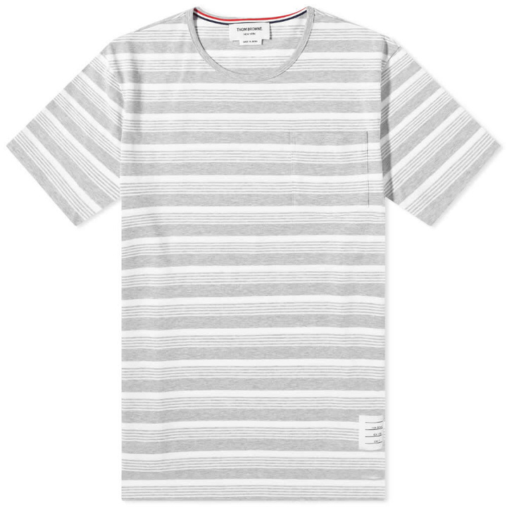 Photo: Thom Browne Men's Striped Pocket T-Shirt in Pastel Grey